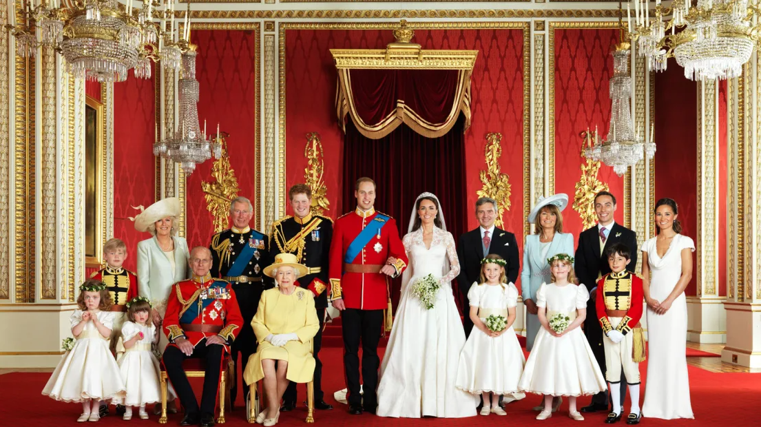 a picture of british royal family at prince william's wedding