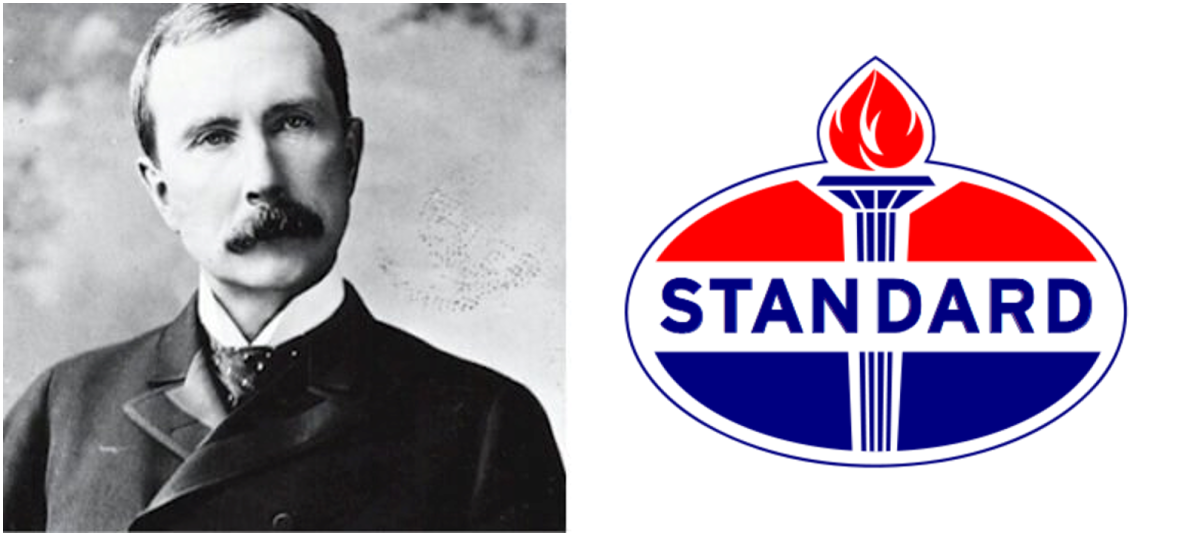 a picture of rockefeller and standard oil logo