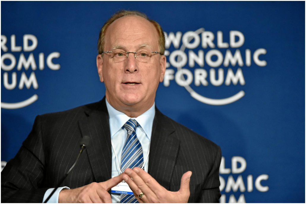 a picture of larry fink of black rock giving a speech at world economic forum