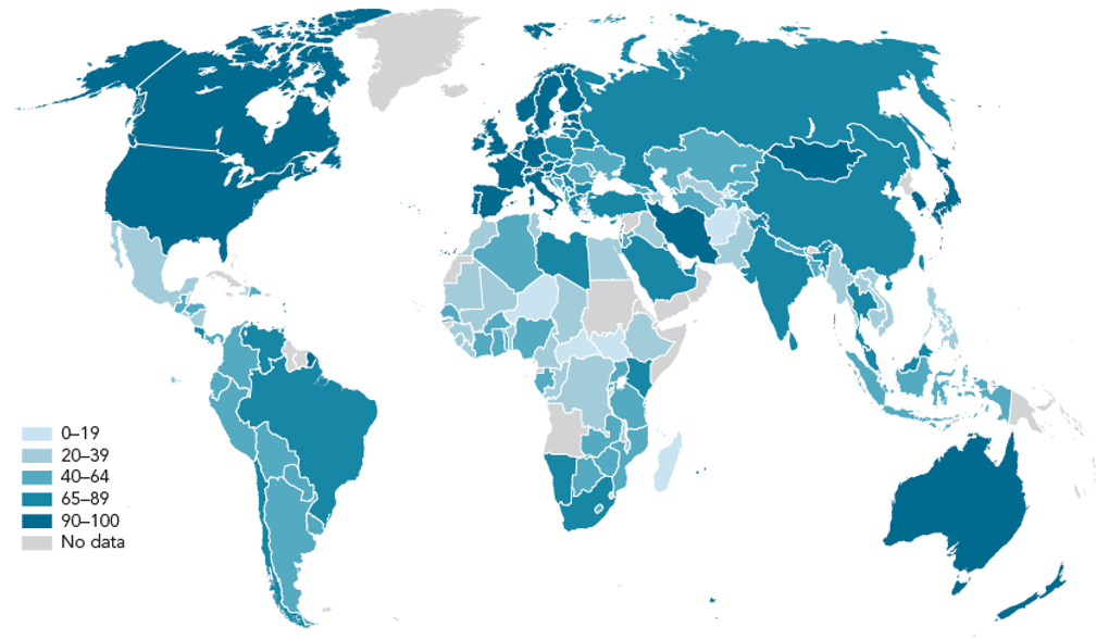 a map from world bank showing financial inclusion rate for each continent