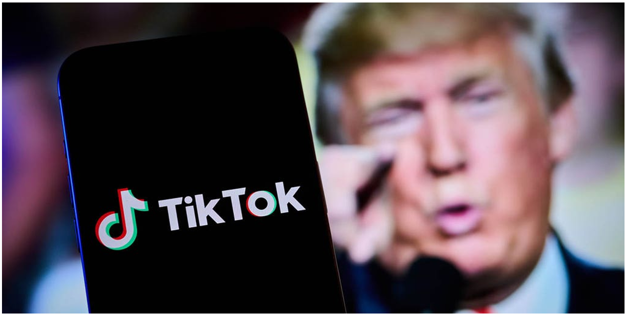 tiktok app showing with trump in the background